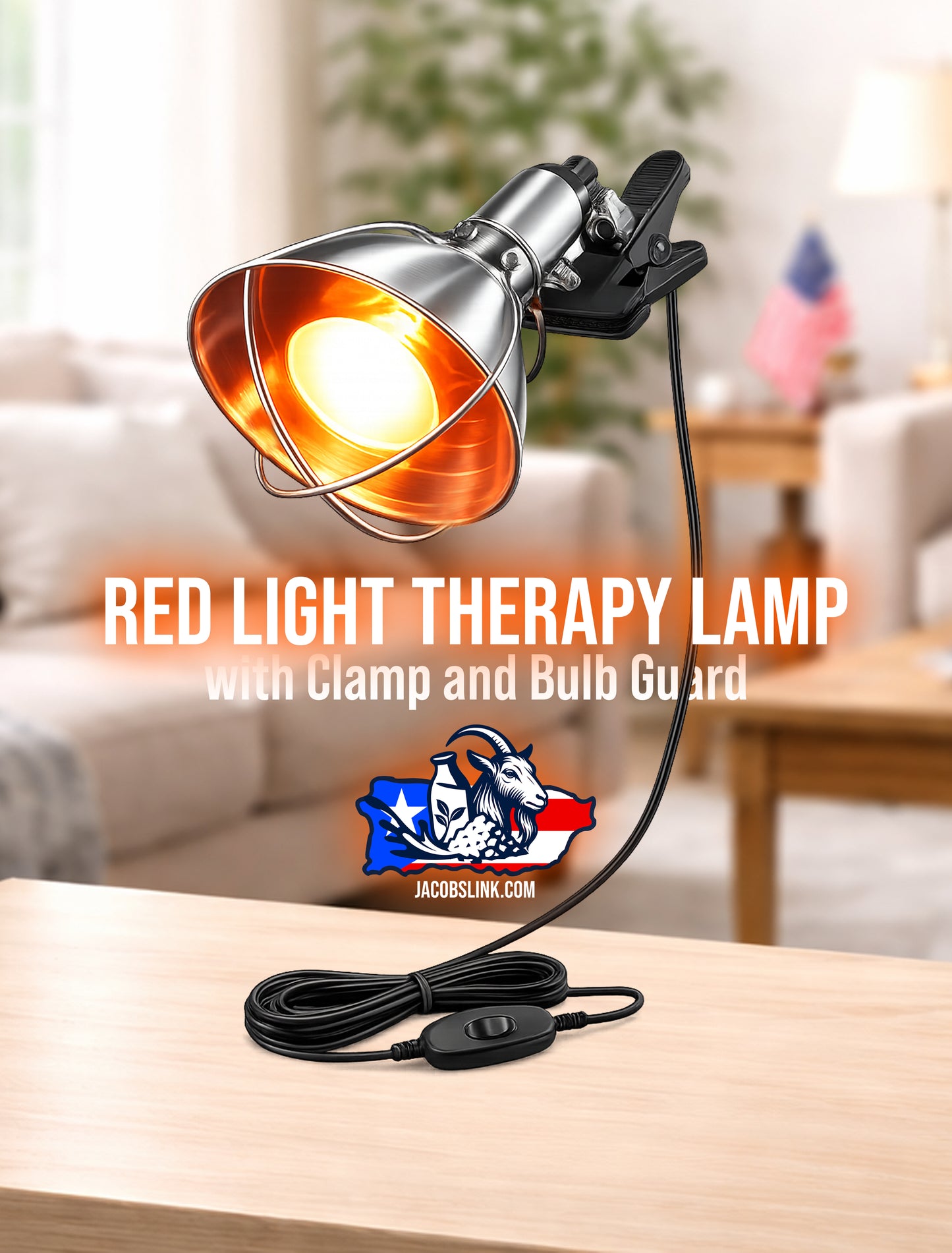 Red Light Therapy Lamp with Clamp & Bulb Guard